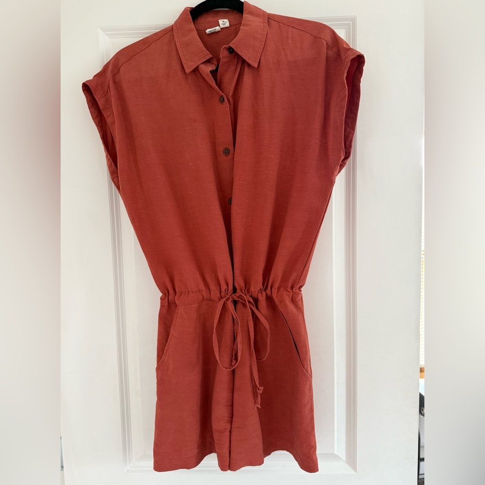 Rust Linen blend Button-Down romper
